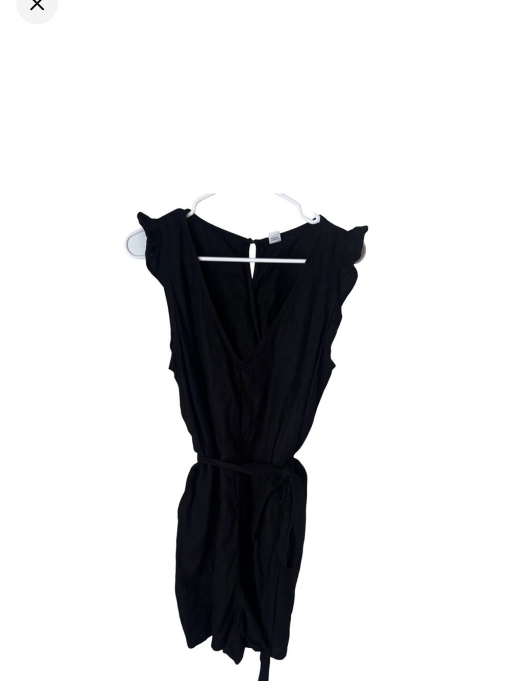 Old Navy Black Linen Blend Ruffle Sleeve Tie Waist Romper Medium Womens